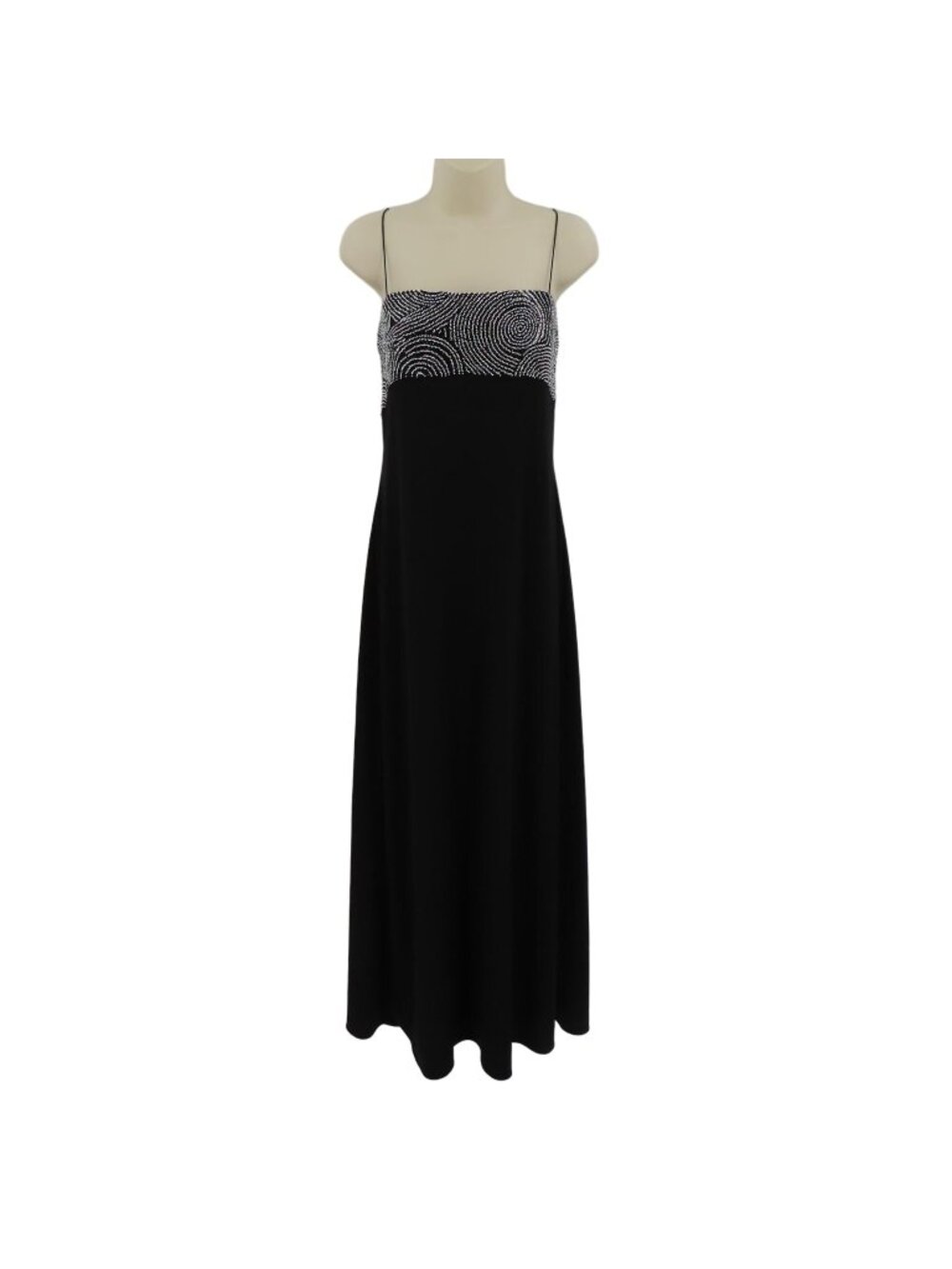 JS Boutique Womens 14 Black White Beaded Spaghetti Strap Formal Maxi Dress Gown